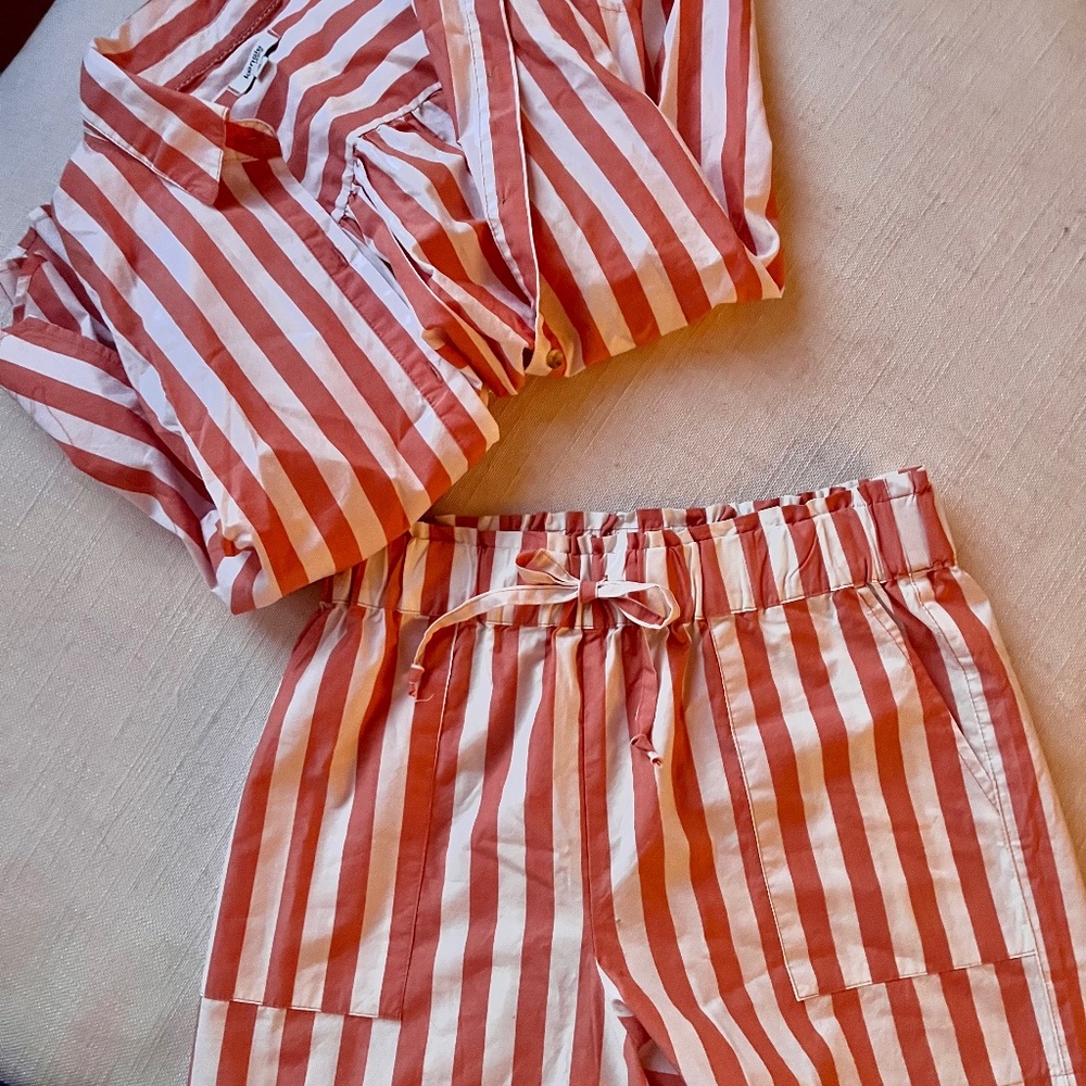 Kenzie orange striped short and button down set